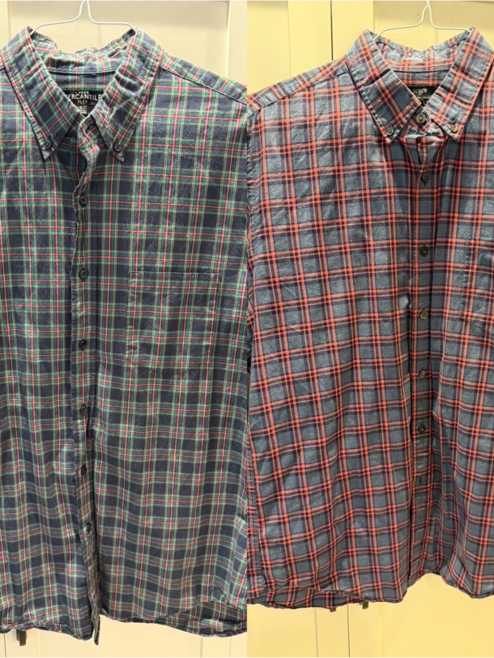 Two J. Crew Men's Blue and Red Plaid Button-Down Shirts